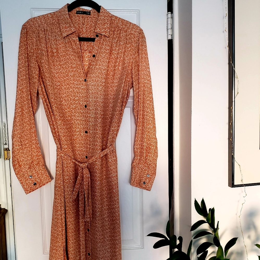 Club Monaco New Silk Peach Print Midi Dress